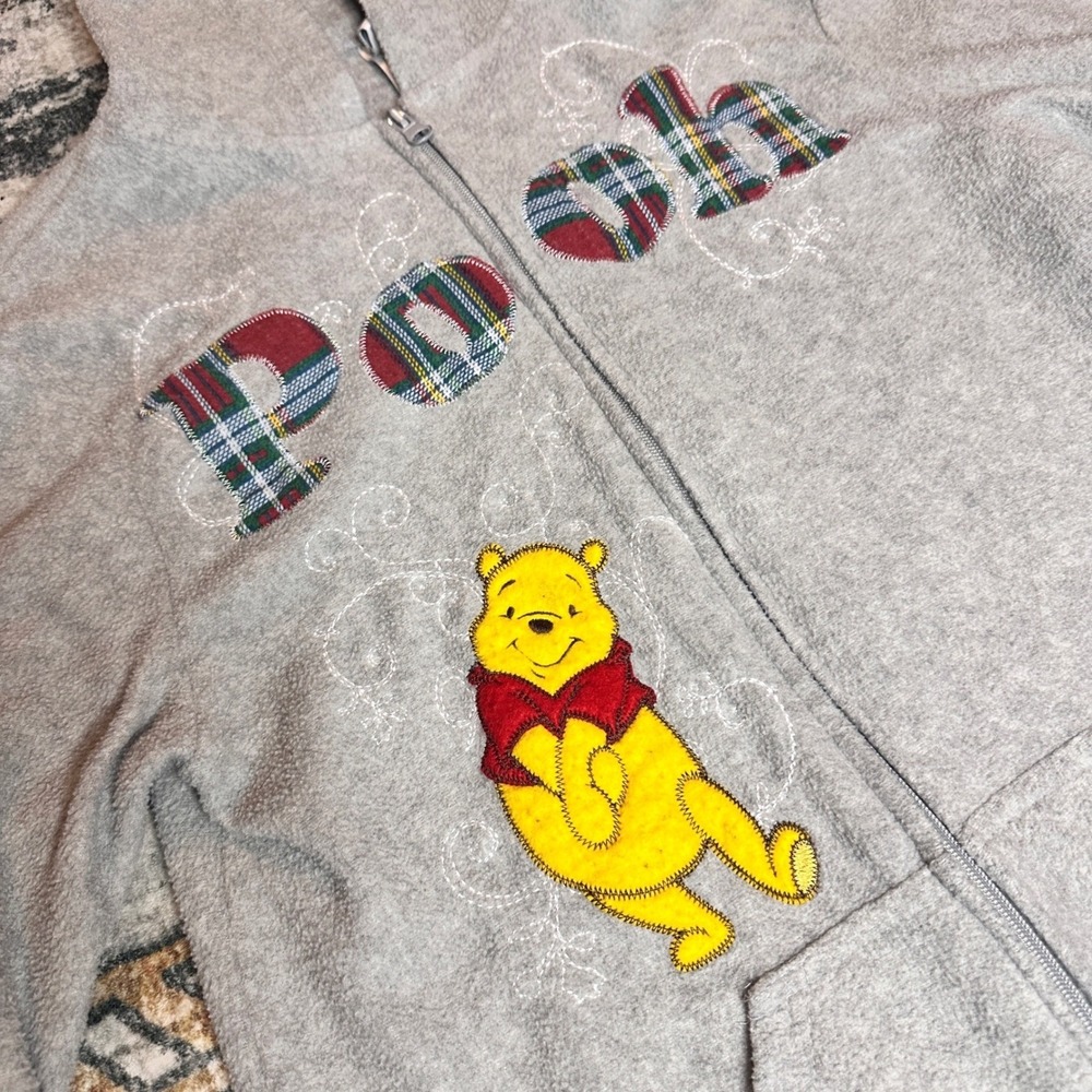 Disney Winnie the Pooh Gray Zip Up Hoodie Embroidered Applique Adult Small 4/6 - Picture 2 of 6
